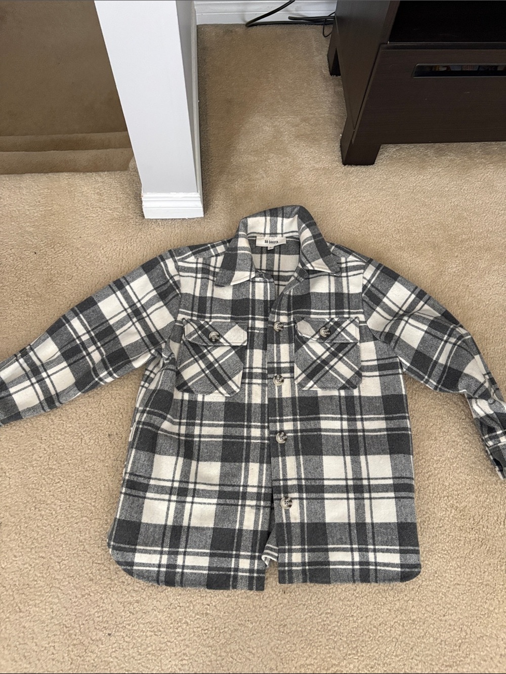 Grey & White Plaid Shirt Jacket